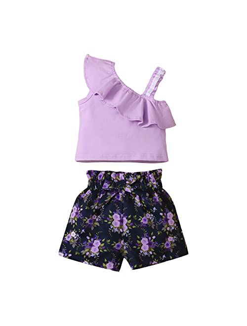 Disaur Toddler Girls Clothes (12M-5T) Baby Girl Summer Outfits Ruffle Off Shoulder Sleeveless Tops Floral Shorts Set