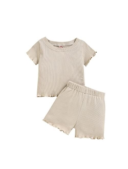 Dimoybabe Toddler Baby Girl Summer Clothes Knit Cotton Outfits Infant Short Set