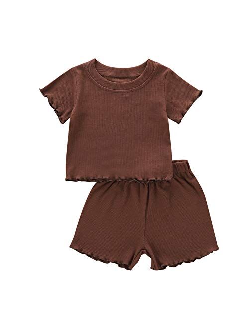 Dimoybabe Toddler Baby Girl Summer Clothes Knit Cotton Outfits Infant Short Set