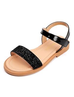 PANDANINJIA Gina Girls Sandals Open Toe Summer Flats Dress Sandals Shoes Toddler/Little Kid/Big Kid