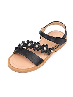 PANDANINJIA Gina Girls Sandals Open Toe Summer Flats Dress Sandals Shoes Toddler/Little Kid/Big Kid