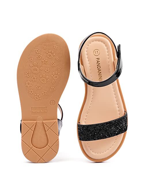 PANDANINJIA Gina Girls Sandals Open Toe Summer Flats Dress Sandals Shoes Toddler/Little Kid/Big Kid