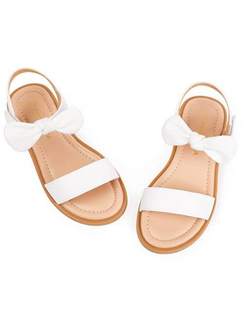 PANDANINJIA Gina Girls Sandals Open Toe Summer Flats Dress Sandals Shoes Toddler/Little Kid/Big Kid