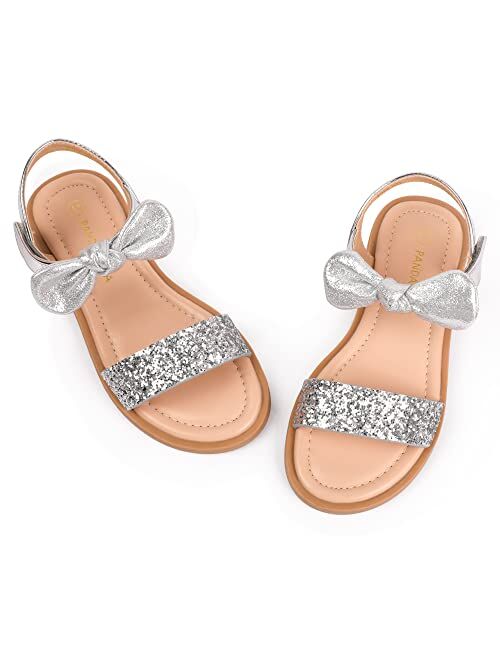 PANDANINJIA Gina Girls Sandals Open Toe Summer Flats Dress Sandals Shoes Toddler/Little Kid/Big Kid