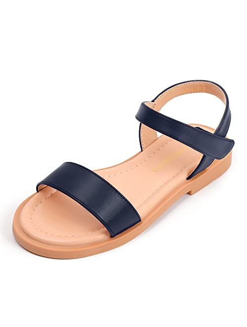 PANDANINJIA Gina Girls Sandals Open Toe Summer Flats Dress Sandals Shoes Toddler/Little Kid/Big Kid