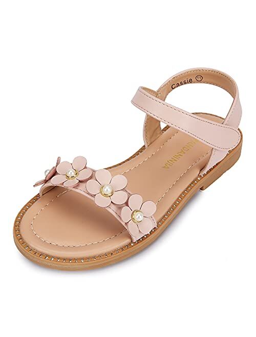 PANDANINJIA Gina Girls Sandals Open Toe Summer Flats Dress Sandals Shoes Toddler/Little Kid/Big Kid