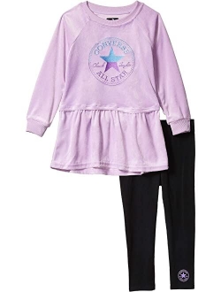 Kids Ombre Chuck Patch Velour Peplum Dress & Leggings Two-Piece Set (Little Kids)