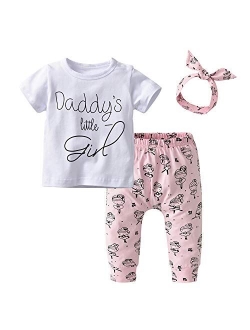 Derouetkia Baby Girls 3Pcs Outfit Set Letters T-Shirt Tops Pants with Headband