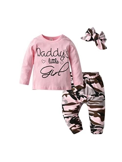 Derouetkia Baby Girls 3Pcs Outfit Set Letters T-Shirt Tops Pants with Headband