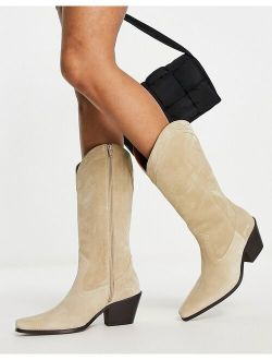 Cactus premium suede western knee boots in sand