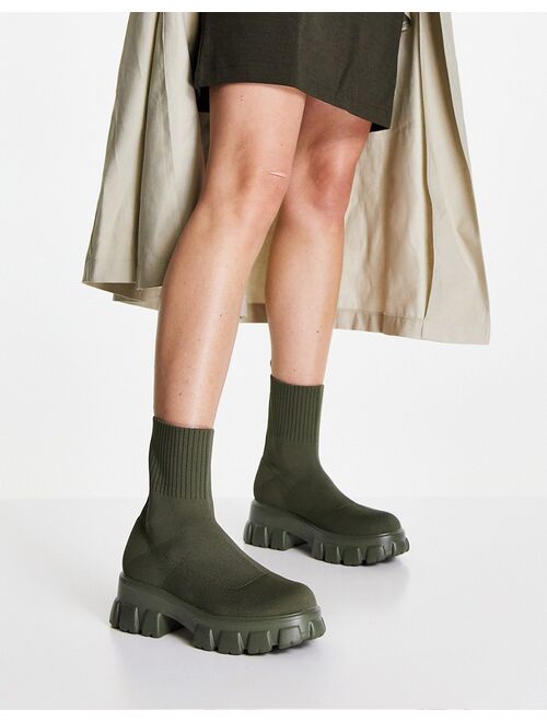 Public Desire Trust chunky sock boots in khaki knit