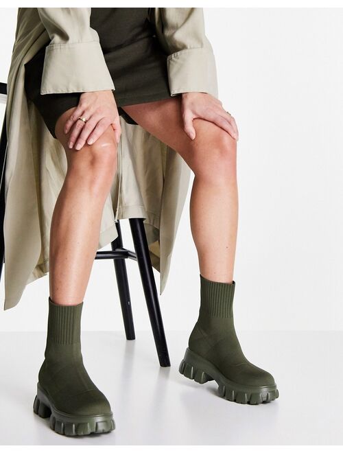 Public Desire Trust chunky sock boots in khaki knit