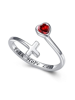 Manbu Faith Hope Love Ring for Women - 925 Sterling Silver Cross Adjustable Wrap Ring Inspirational Jewelry Gift for Girlfriend Teen Ladies