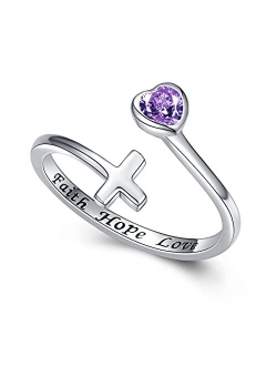 Manbu Faith Hope Love Ring for Women - 925 Sterling Silver Cross Adjustable Wrap Ring Inspirational Jewelry Gift for Girlfriend Teen Ladies