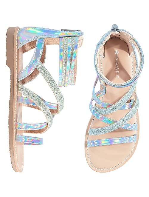 FUPPIA Girls Gladiator Sandals Strappy Summer Sandals with High Ankle Back Zipper for Little Kids Big Kids