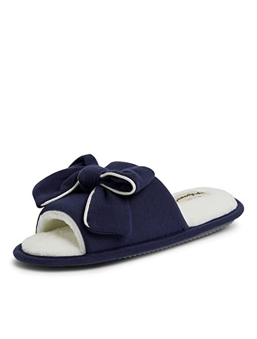 Dearfoams Women's Lydia Cozy Pajama Slide with Bow Slipper