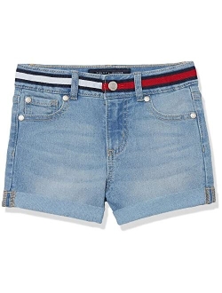 Big Girls Flag-Logo Waist Cuffed Denim Shorts