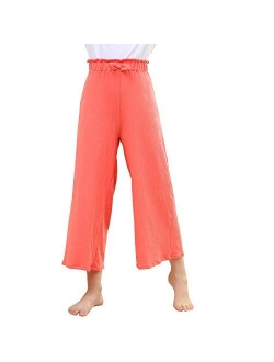 V.&GRIN Girls Wide-Leg Pants, Pull-On Tie-WaistStretchy Bootcut Loose Palazzo Pants for Girls