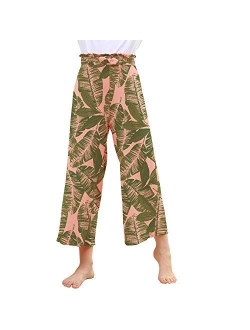 V.&GRIN Girls Wide-Leg Pants, Pull-On Tie-WaistStretchy Bootcut Loose Palazzo Pants for Girls