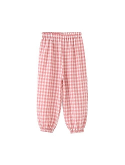 Biniduckling Toddler Girl Summer Pants Plaid Harem Kid Joggers Sweatpants 2-7 Years