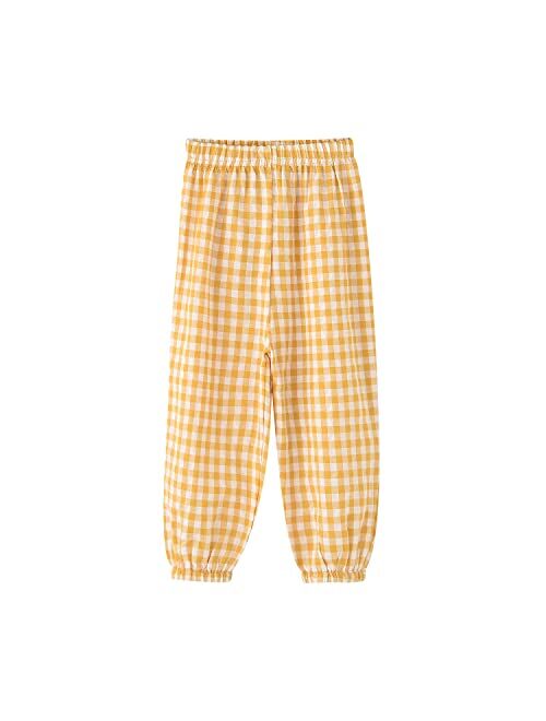 Biniduckling Toddler Girl Summer Pants Plaid Harem Kid Joggers Sweatpants 2-7 Years