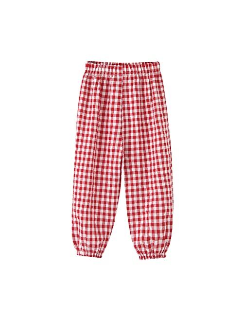 Biniduckling Toddler Girl Summer Pants Plaid Harem Kid Joggers Sweatpants 2-7 Years