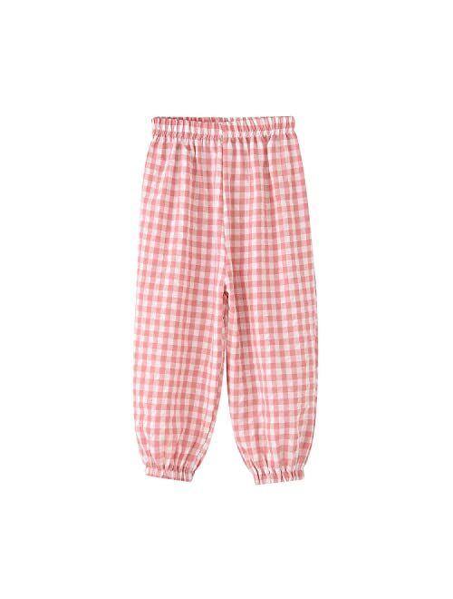 Biniduckling Toddler Girl Summer Pants Plaid Harem Kid Joggers Sweatpants 2-7 Years