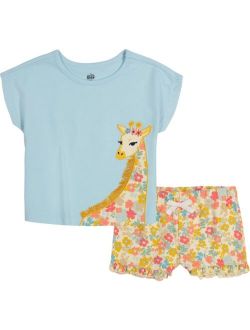 Little Girls Giraffe T-shirt and Printed French Terry Shorts, 2 Piece Set