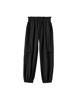 Gemijack Girl' s Ruffled Elastic Waist Straight Leg Pull-On Jogger Pants