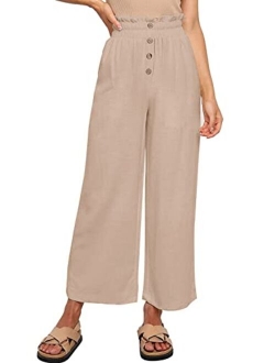 Apbondy Girls' Casual Wide Leg Pants Summer High Waisted Paper Bag Loose Trousers