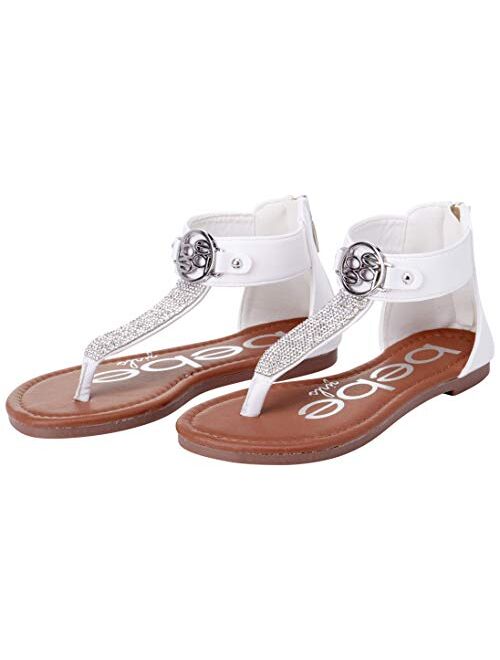 bebe Girls' Sandals Rhinestone Studded Gladiator Sandals with Medallion (Little Kid/Big Kid)