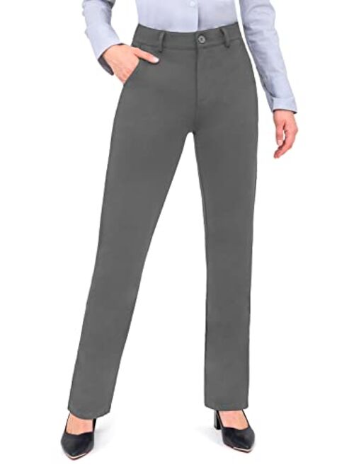 Bamans Work Pants for Women Yoga Dress Pants Straight Leg Stretch Work Pant with Pockets