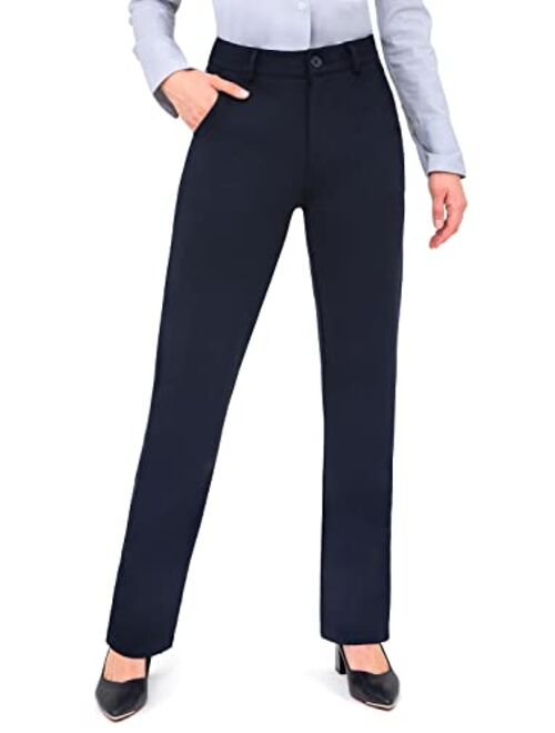 Bamans Work Pants for Women Yoga Dress Pants Straight Leg Stretch Work Pant with Pockets