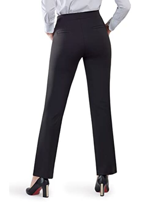 Bamans Womens Dress Pants Straight Leg Pull-On Business Casual Stretch Pants with Slant Pockets