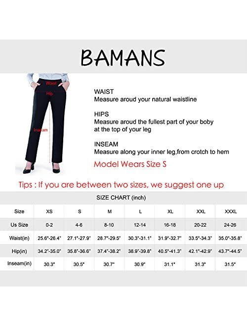 Bamans Womens Dress Pants Straight Leg Pull-On Business Casual Stretch Pants with Slant Pockets