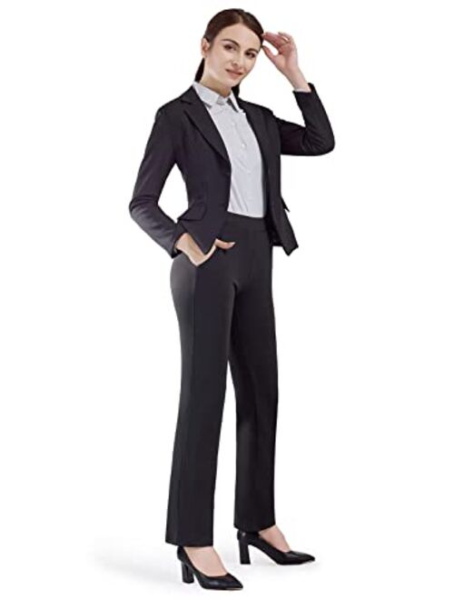 Bamans Womens Dress Pants Straight Leg Pull-On Business Casual Stretch Pants with Slant Pockets