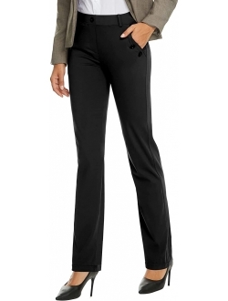 BIG ELEPHANT Professional Women Stretch Pull on Yoga Dress Pants Slacks for Office Work with Pockets