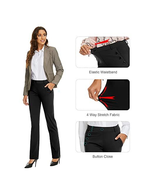 BIG ELEPHANT Professional Women Stretch Pull on Yoga Dress Pants Slacks for Office Work with Pockets