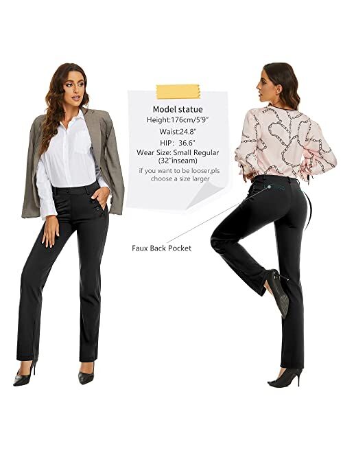 BIG ELEPHANT Professional Women Stretch Pull on Yoga Dress Pants Slacks for Office Work with Pockets