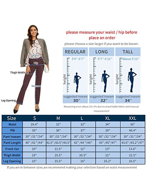 BIG ELEPHANT Professional Women Stretch Pull on Yoga Dress Pants Slacks for Office Work with Pockets