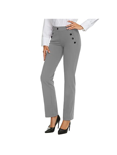 BIG ELEPHANT Professional Women Stretch Pull on Yoga Dress Pants Slacks for Office Work with Pockets