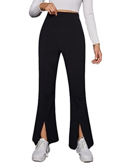 Women's Snakeskin High Waist Casual Flare Bell Bottom Stretch Long Pants