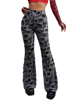 Women's Snakeskin High Waist Casual Flare Bell Bottom Stretch Long Pants