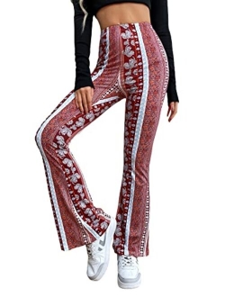 Women's Snakeskin High Waist Casual Flare Bell Bottom Stretch Long Pants