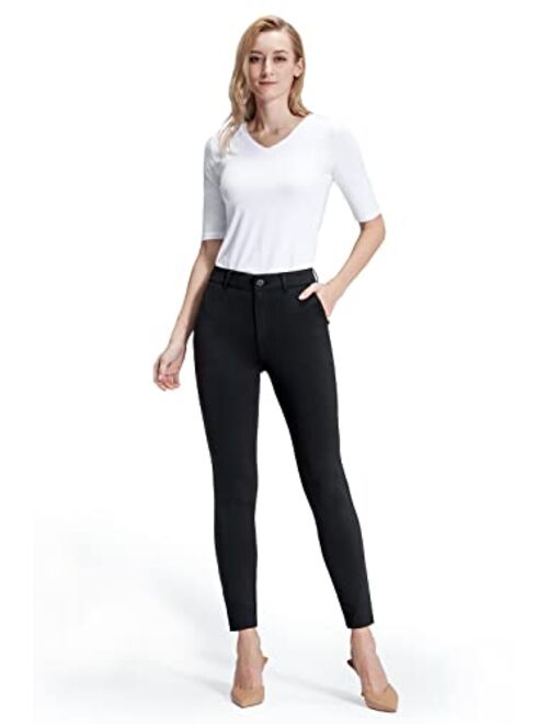 Bamans Womens Dress Pants Work Office Slacks Business Casual Stretch Skinny Leg High Waisted Trousers with Pockets