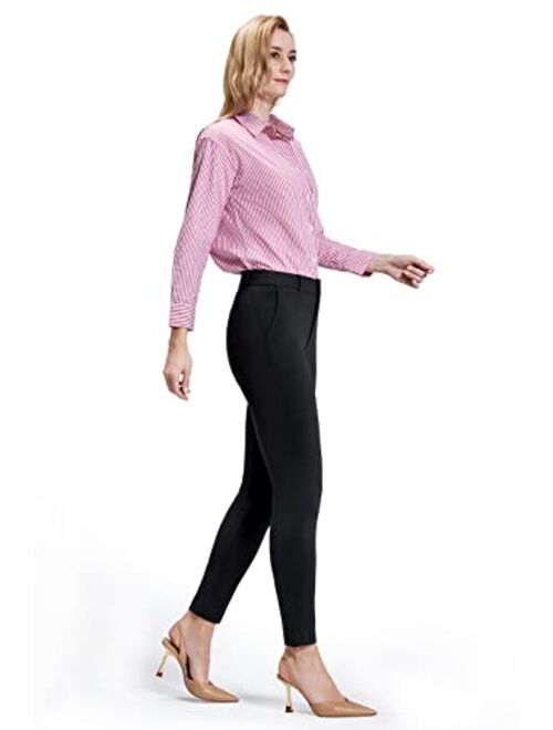 Bamans Womens Dress Pants Work Office Slacks Business Casual Stretch Skinny Leg High Waisted Trousers with Pockets