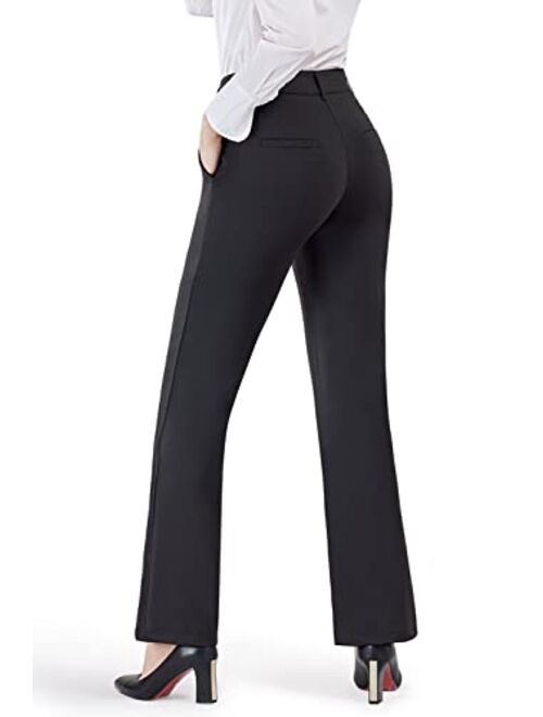 Bamans Dress Pants for Women Bootcut Stretch Work Pants Belt-Loop Bootleg Yoga Pants with Pockets