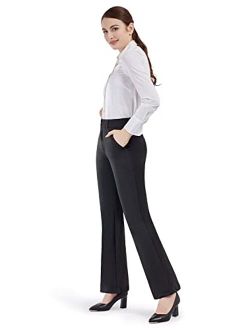 Bamans Dress Pants for Women Bootcut Stretch Work Pants Belt-Loop Bootleg Yoga Pants with Pockets