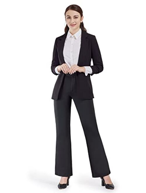 Bamans Dress Pants for Women Bootcut Stretch Work Pants Belt-Loop Bootleg Yoga Pants with Pockets