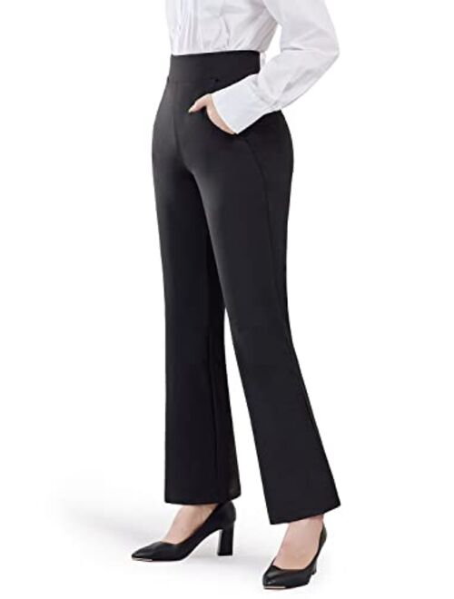 Bamans Yoga Dress Pants for Women Bootcut Pull-on Work Pants Bootleg Pants Stretch with Pockets